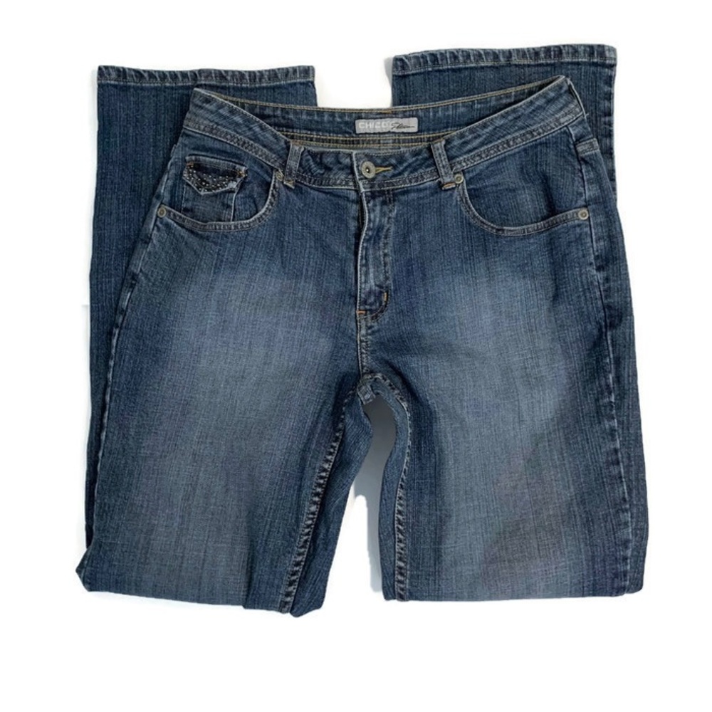 CHICO’S Platinum Stiched Rhinestones Studded Denim